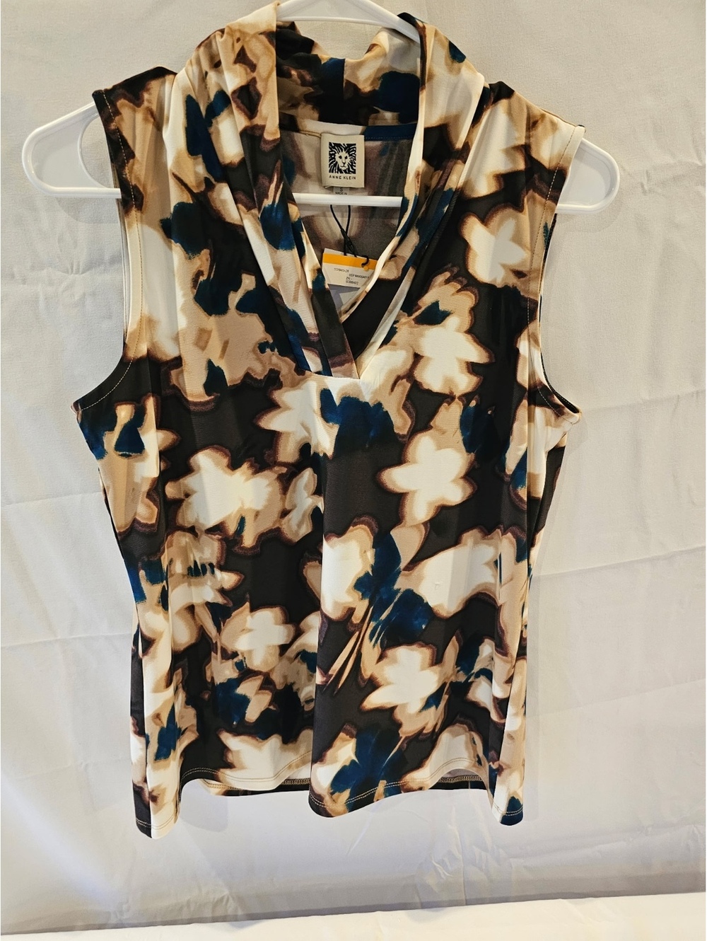 Anne Klein Sleeveless Hooded Floral Print Top Size Small